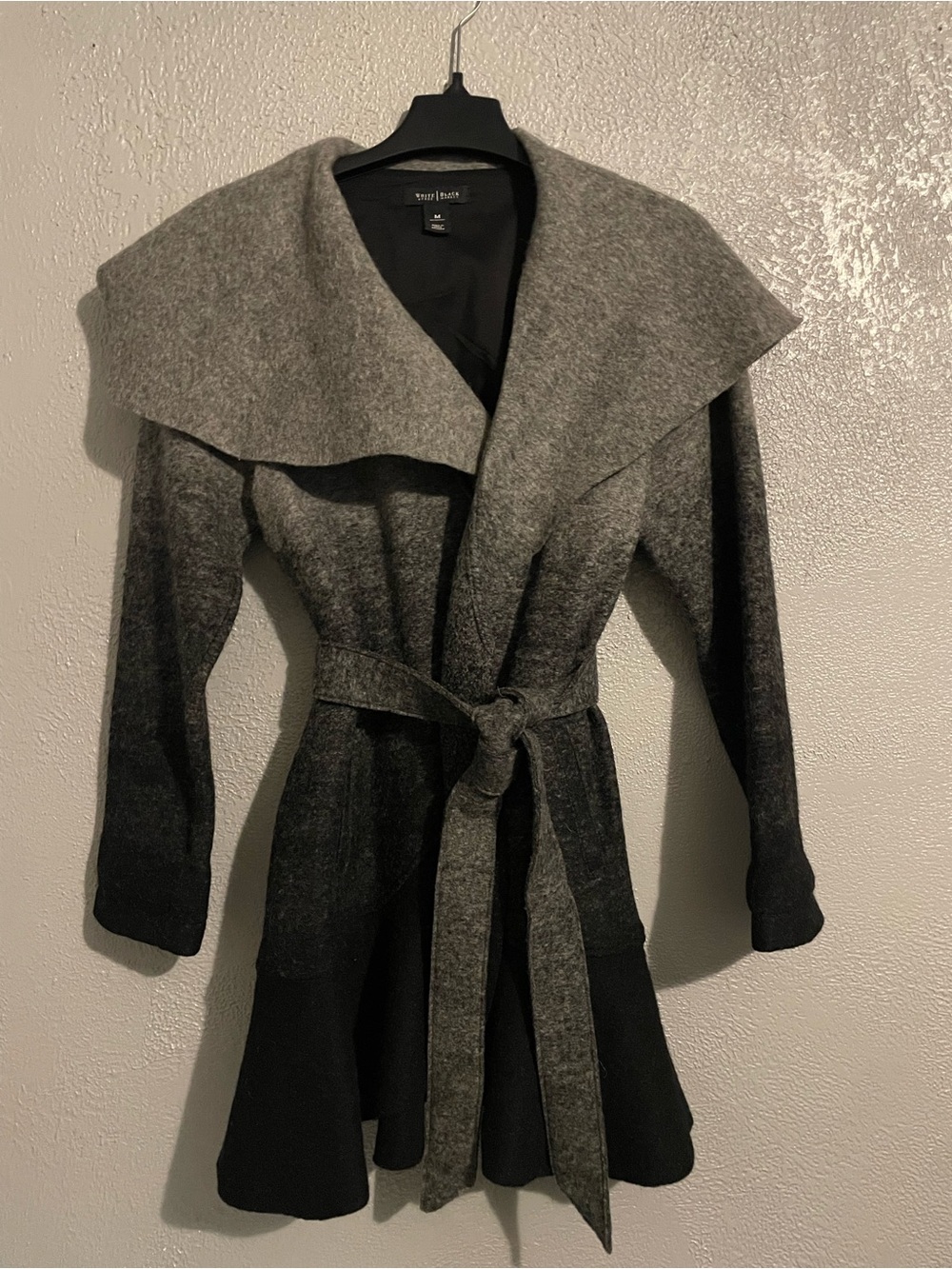 White House Black Market Gray Ombre Belted Shawl-Collar Cardigan
